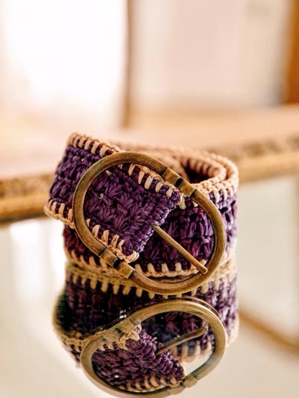 SEZANE FÉTICHE BELT. VIOLET RAFFIA. NWT